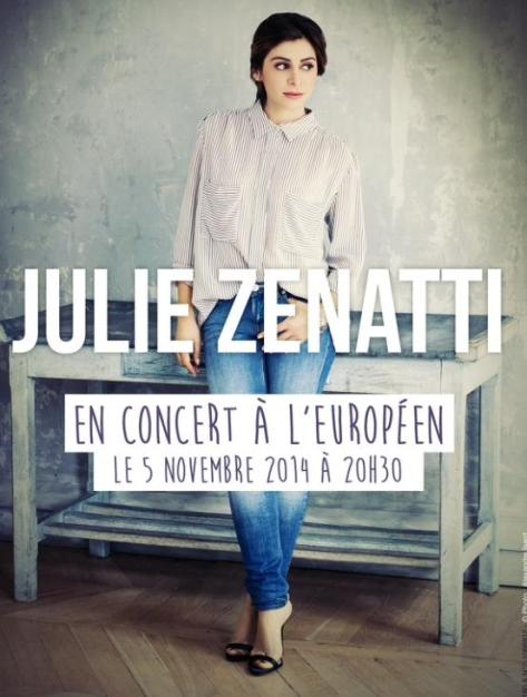 Julie Zenatti à l'Européen le 5 Novembre prochain !